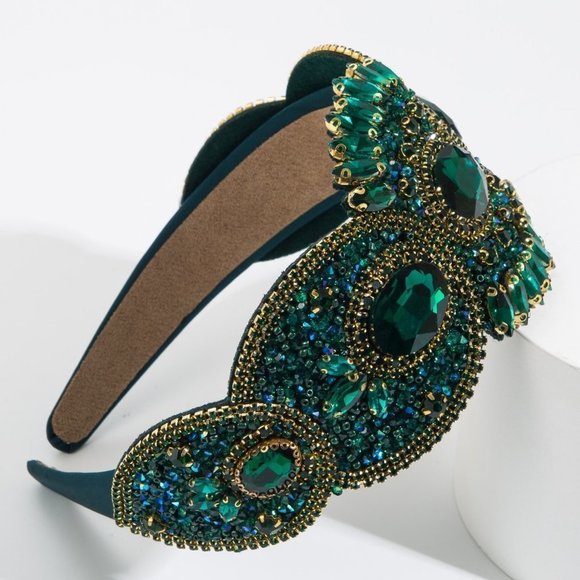 Green Glamorous Womens Cubic Zirconia Decor Headband - Picture 1 of 3